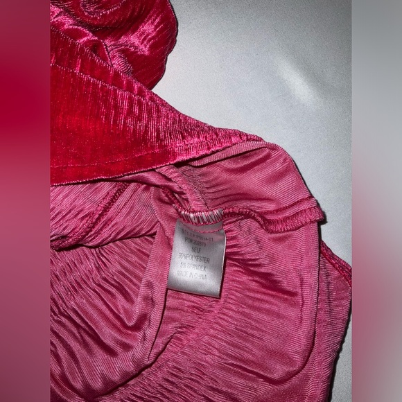 OVERSIZED Bibi Fuscia Velvet button down shirt with tiered shirring - size small - Picture 11 of 12